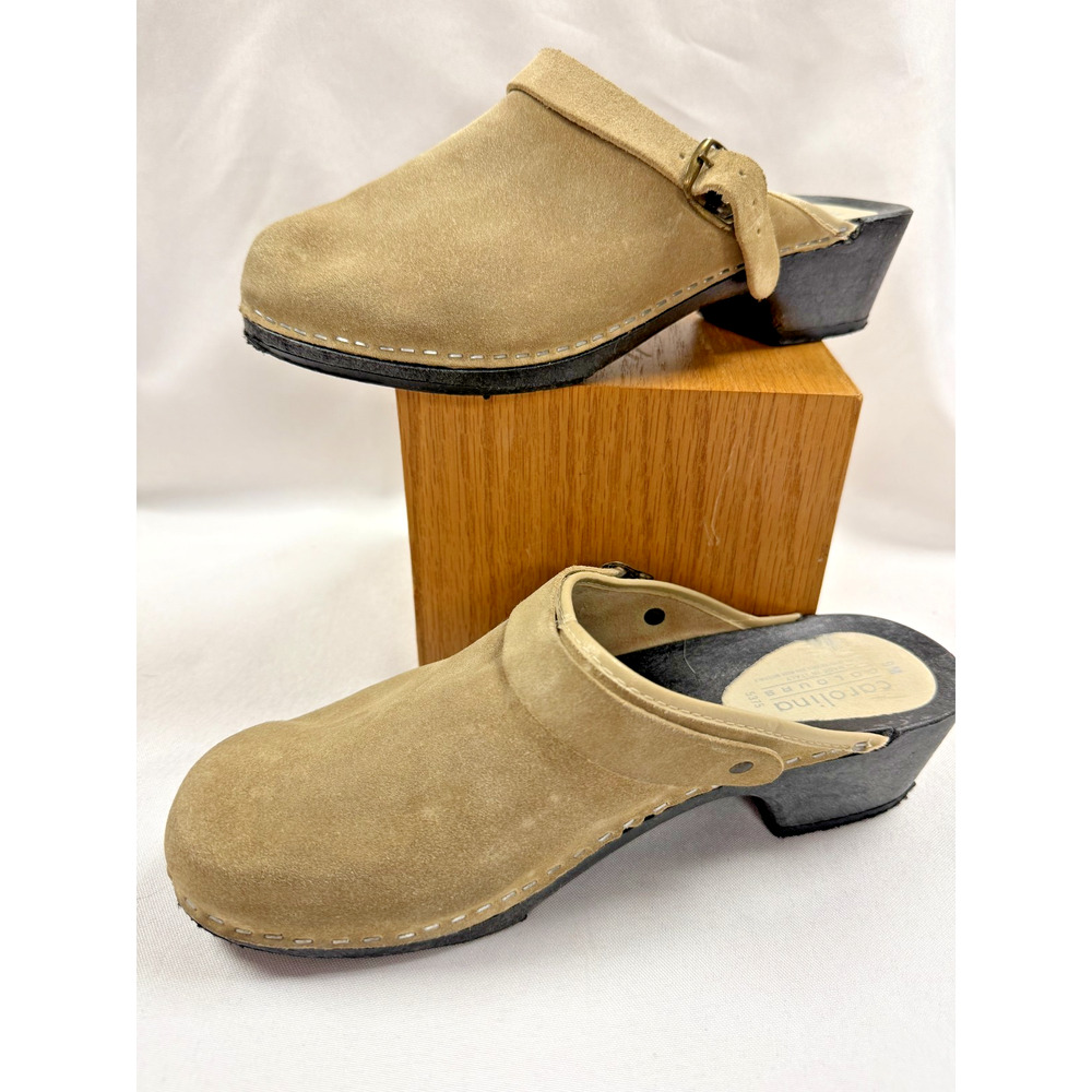Carolina Colours Clogs Suede Tan Mule Made In Italy Closed Toe Womens 9